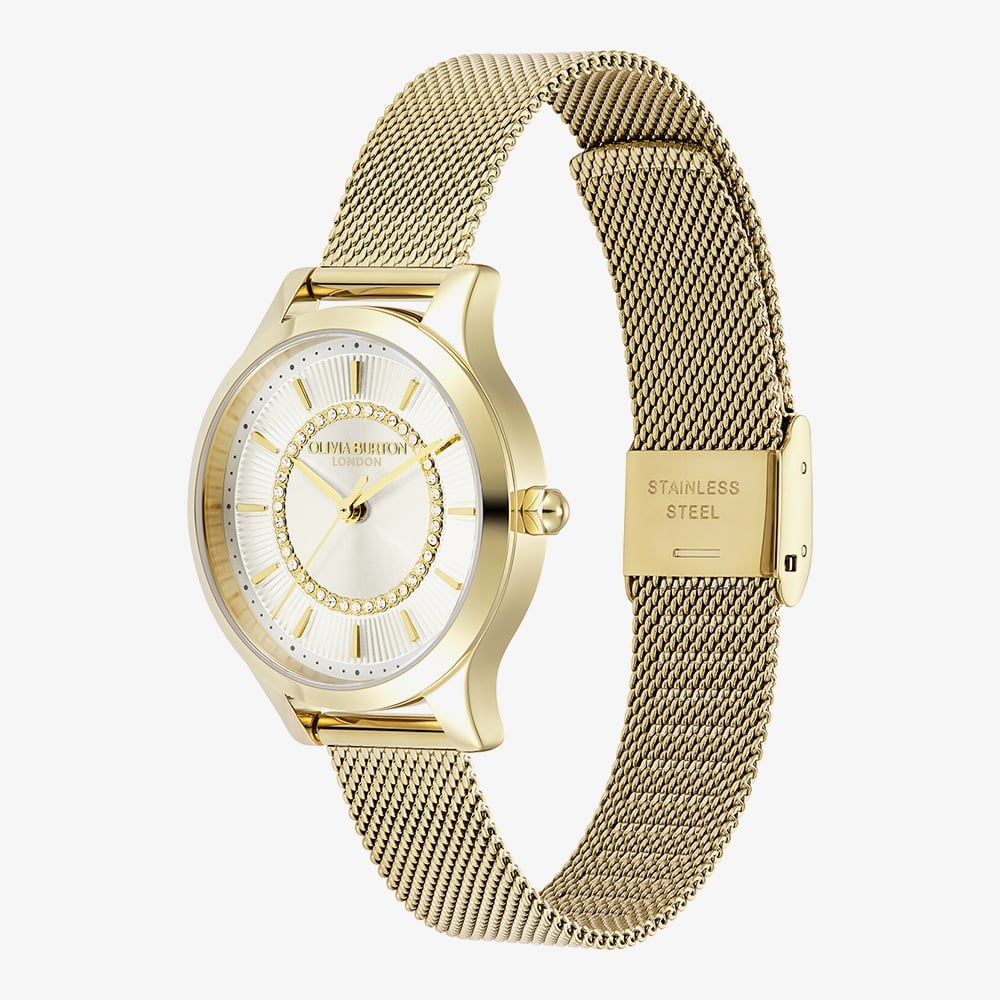 Olivia Burton Classic Wonderlust Gold Plated Crystal Mesh Watch 24000214