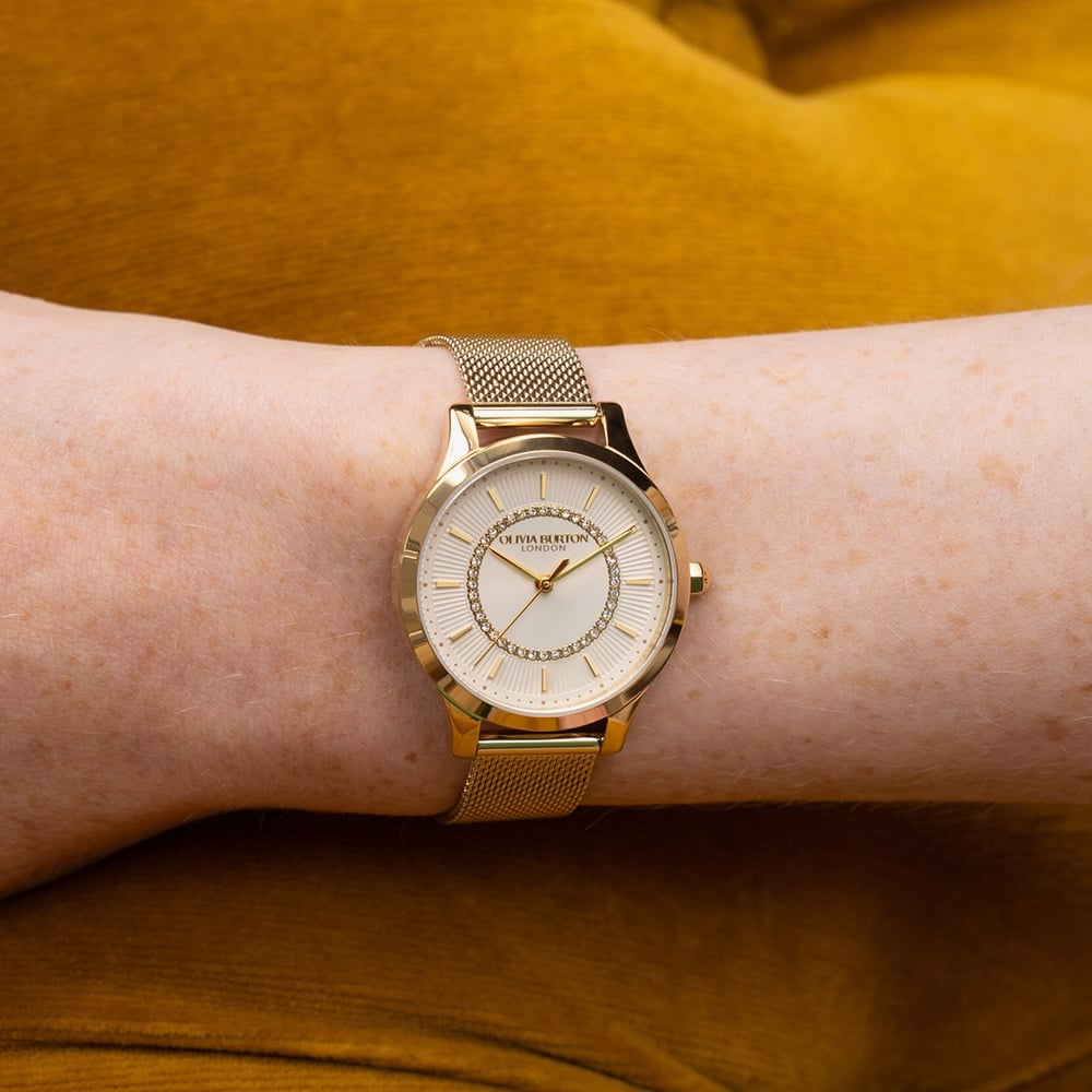 Olivia Burton Classic Wonderlust Gold Plated Crystal Mesh Watch 24000214