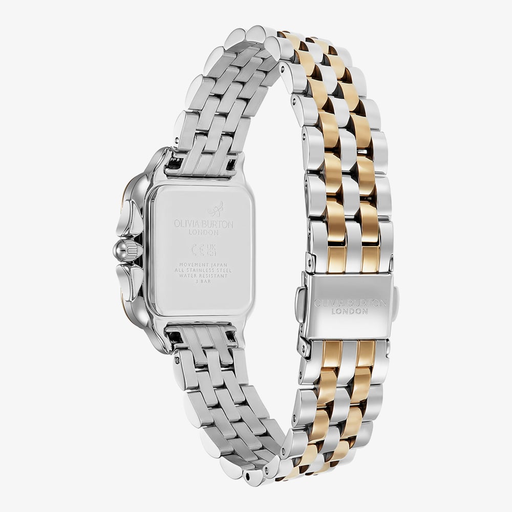 Olivia Burton Grosvenor Two Tone Crystal Black Square Dial Watch 24000124