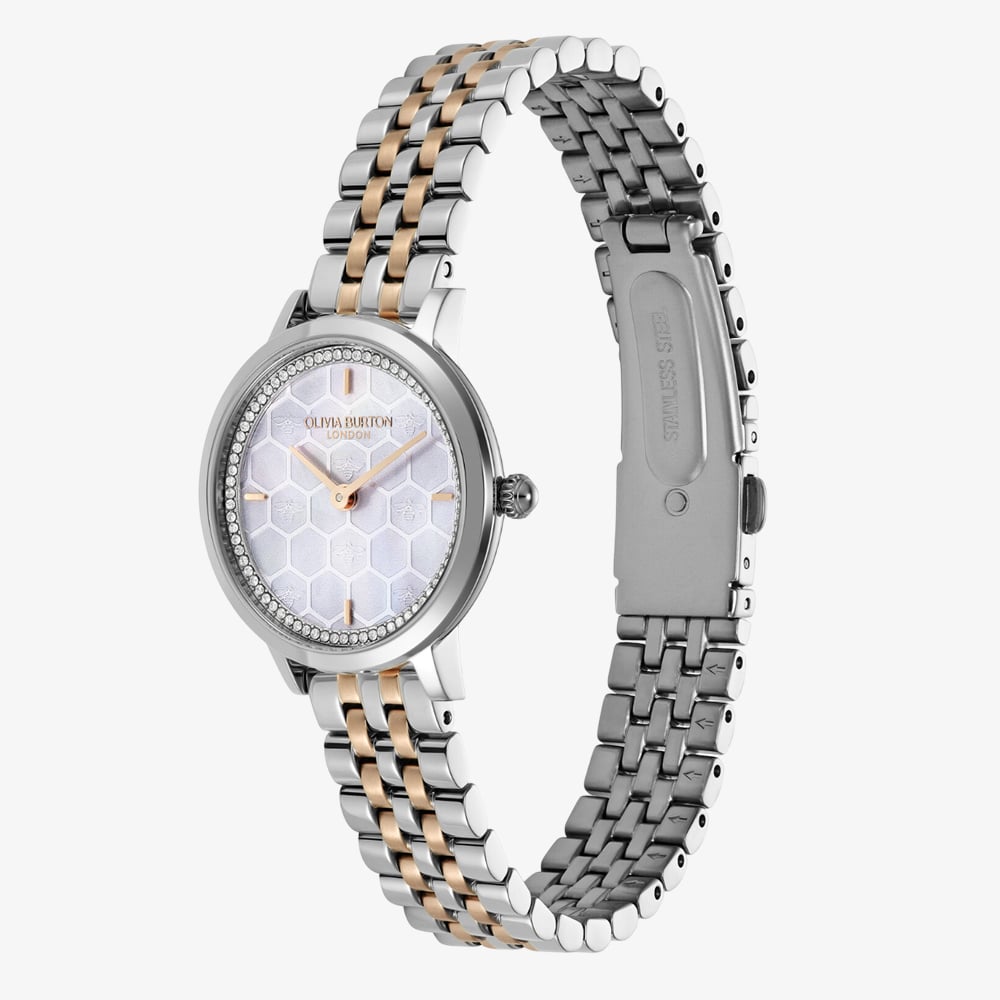 Olivia Burton Ladies Ultra Slim Honeycomb Grey Dial Watch 24000265