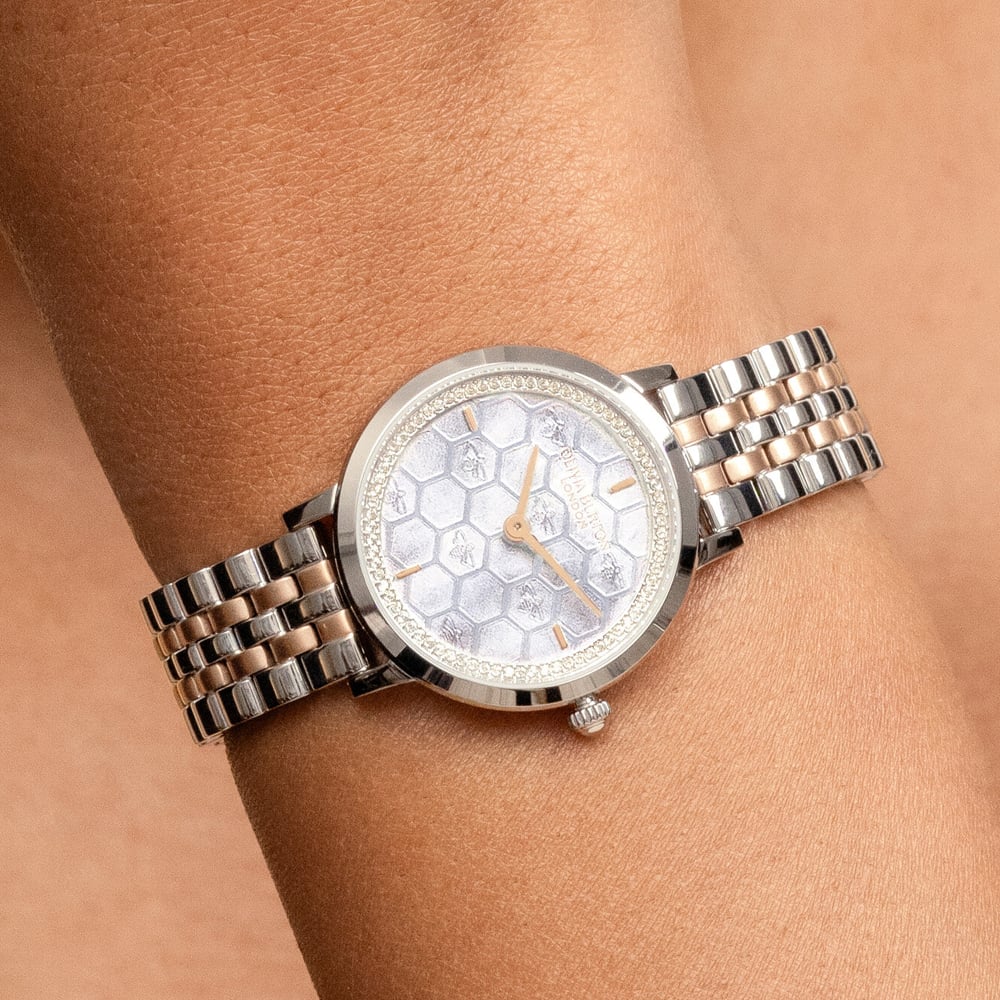 Olivia Burton Ladies Ultra Slim Honeycomb Grey Dial Watch 24000265