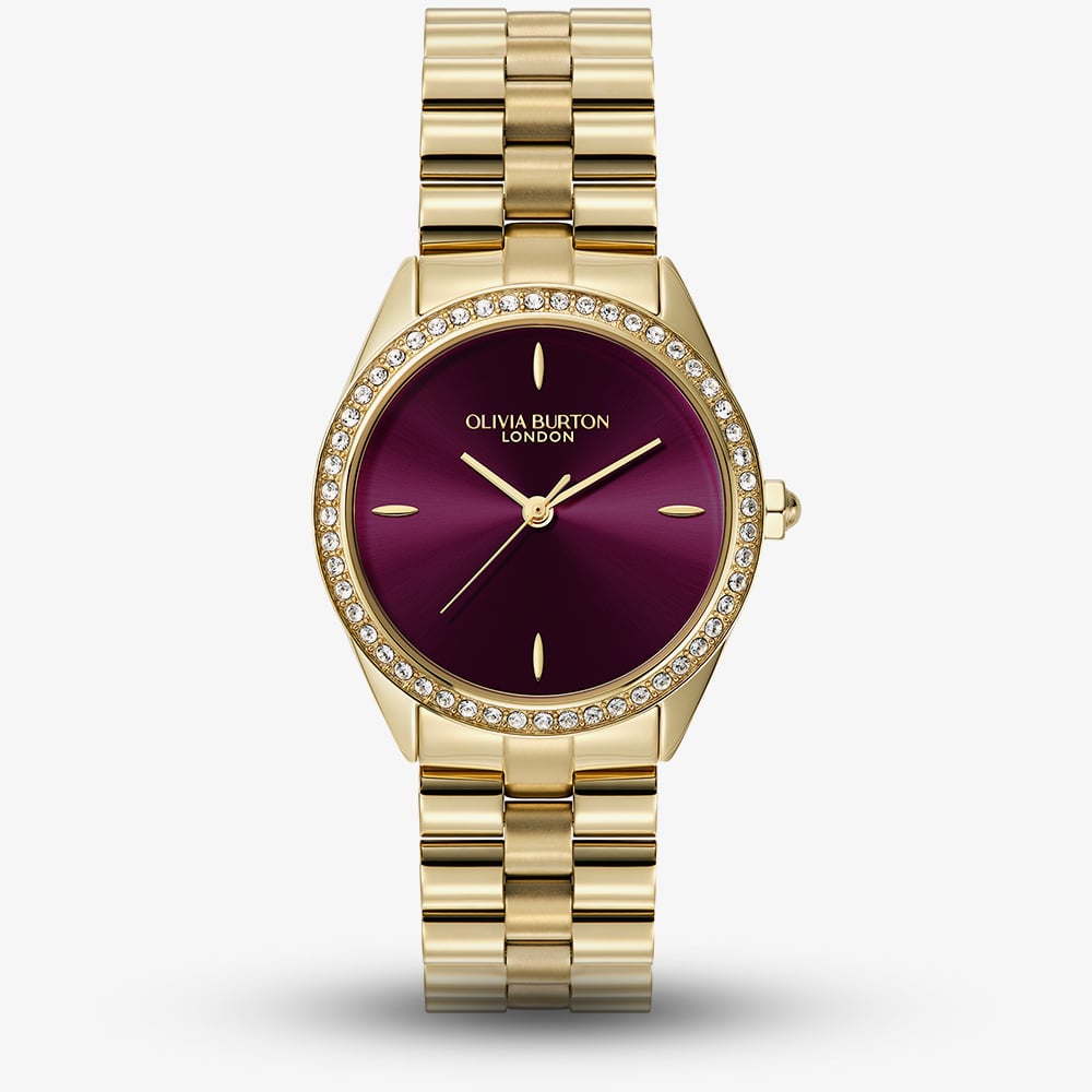 Olivia Burton Gold Tone Stone Set Purple Dial Watch 24000272