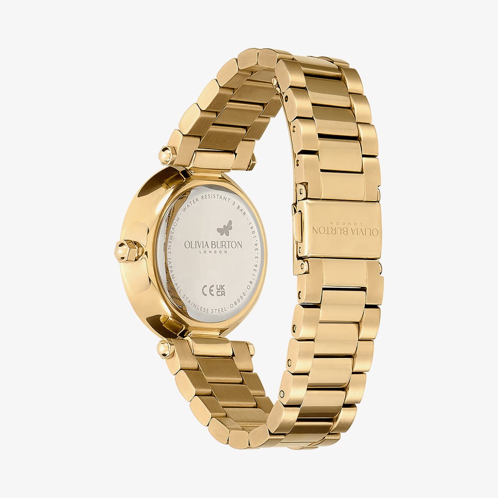 Olivia Burton Signature Gold Tone Floral Crystal Green Dial Watch 24000043