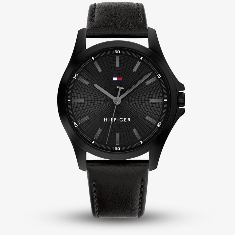 Product photograph of Tommy Hilfiger Mens Bruce Black Leather Strap Watch 1792190 from The Jewel Hut