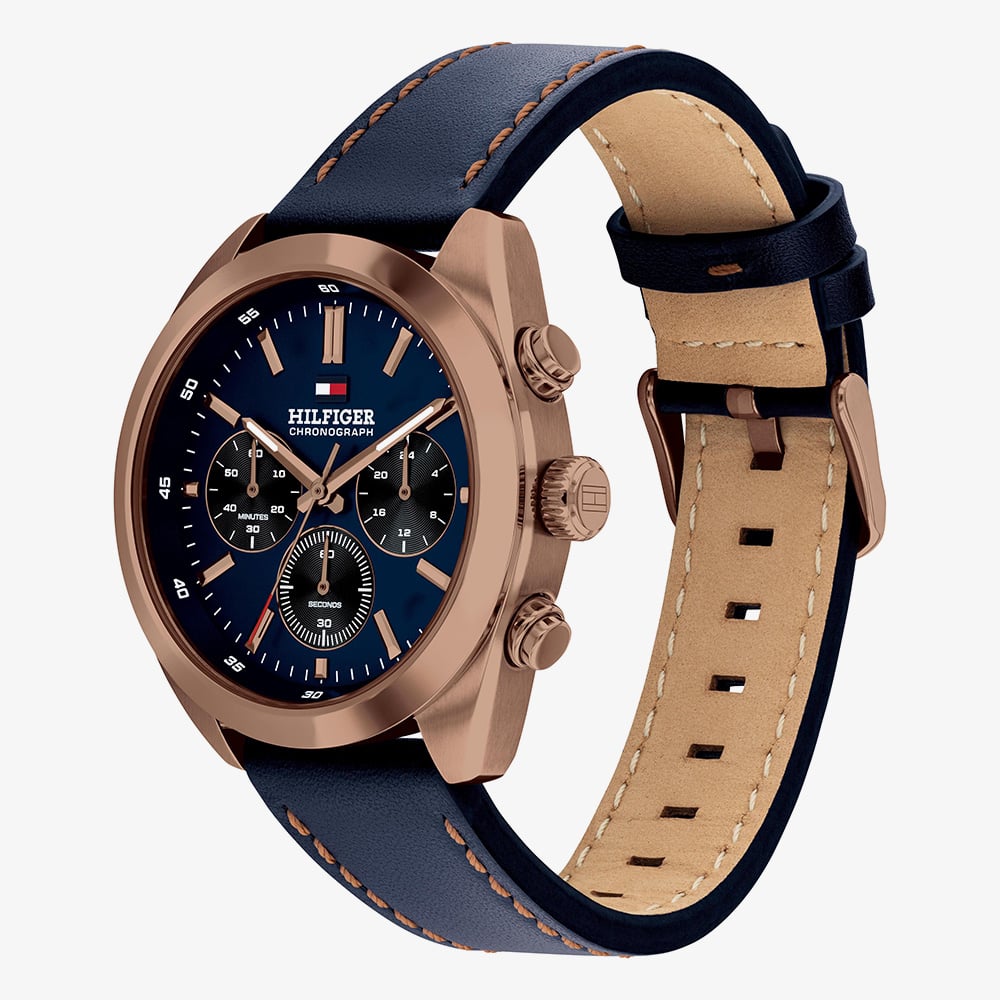 Tommy Hilfiger Mens Hudson Chronograph Blue Leather Strap Watch 1710721