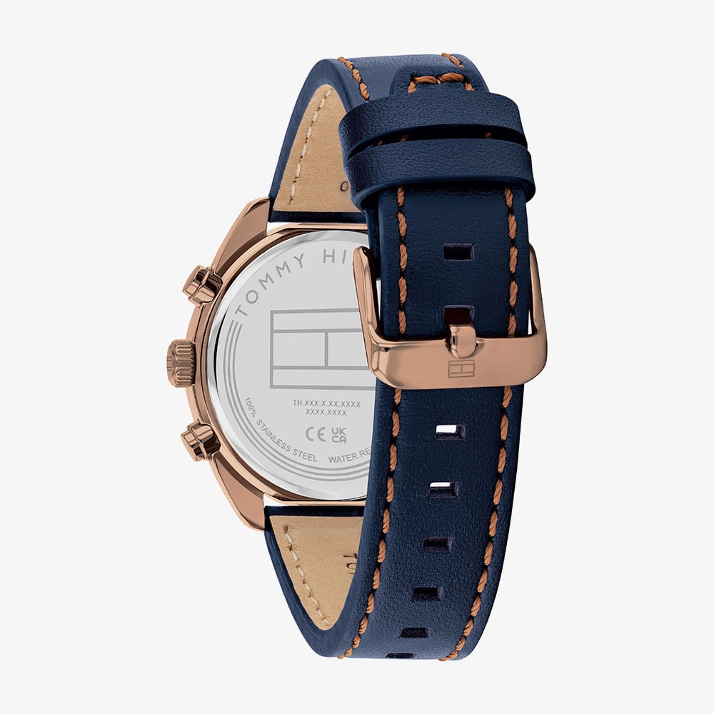 Tommy Hilfiger Mens Hudson Chronograph Blue Leather Strap Watch 1710721