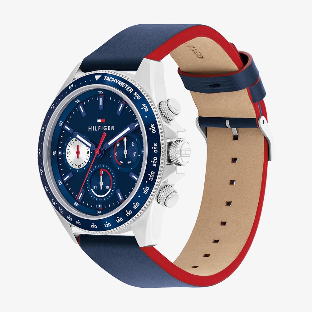 Tommy Hilfiger Mens Clark Blue Leather Strap Watch 1792209