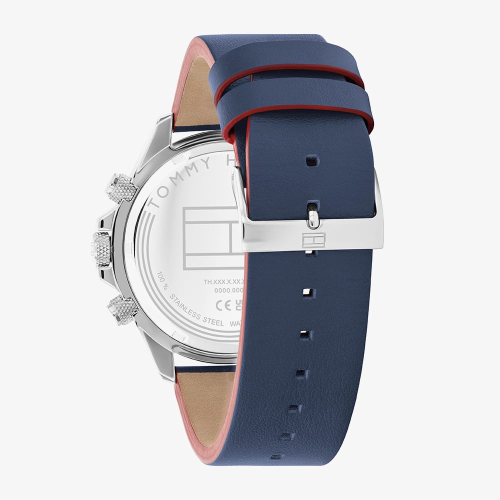 Tommy Hilfiger Mens Clark Blue Leather Strap Watch 1792209
