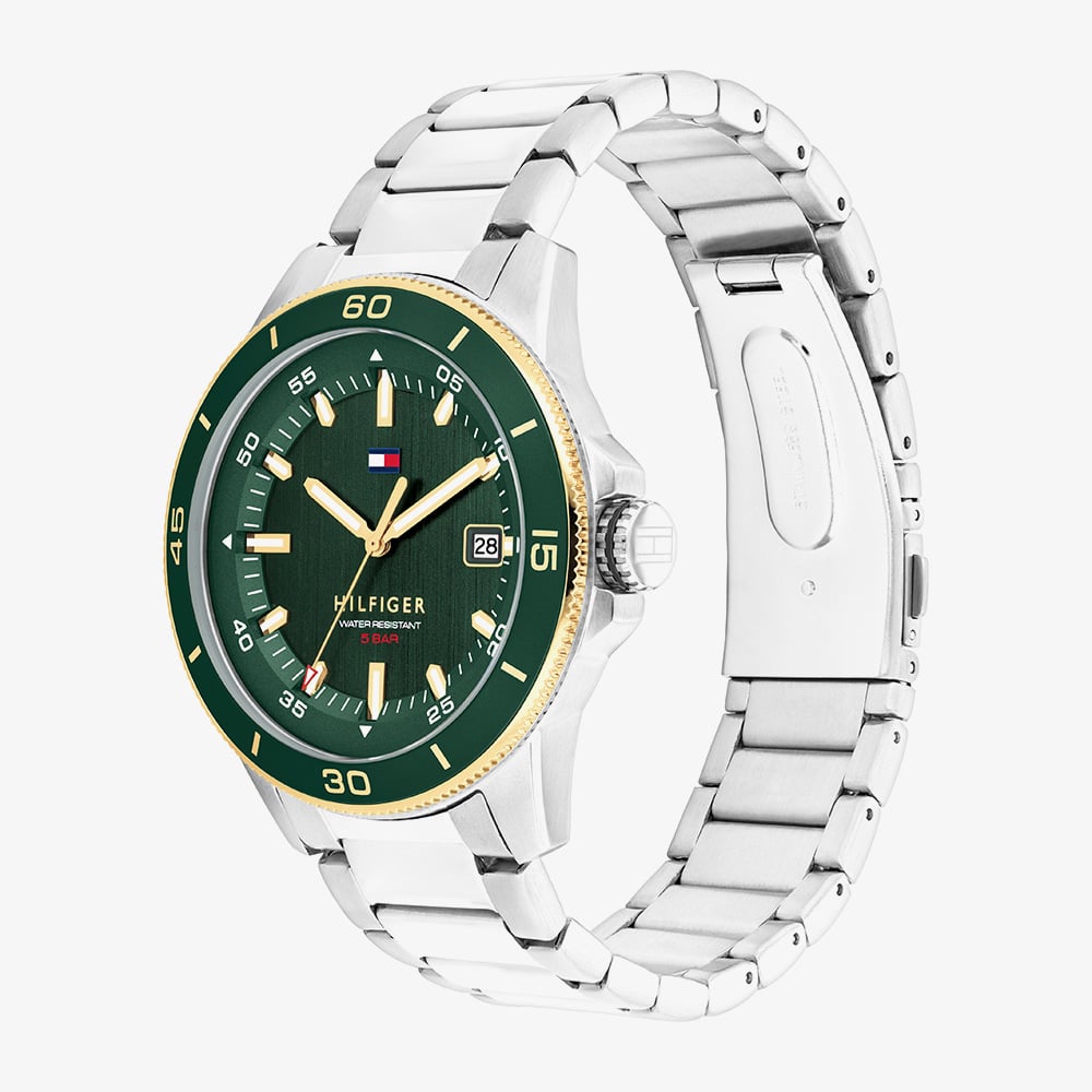 Tommy Hilfiger Mens Remy Green Dial Bracelet Watch 1792230