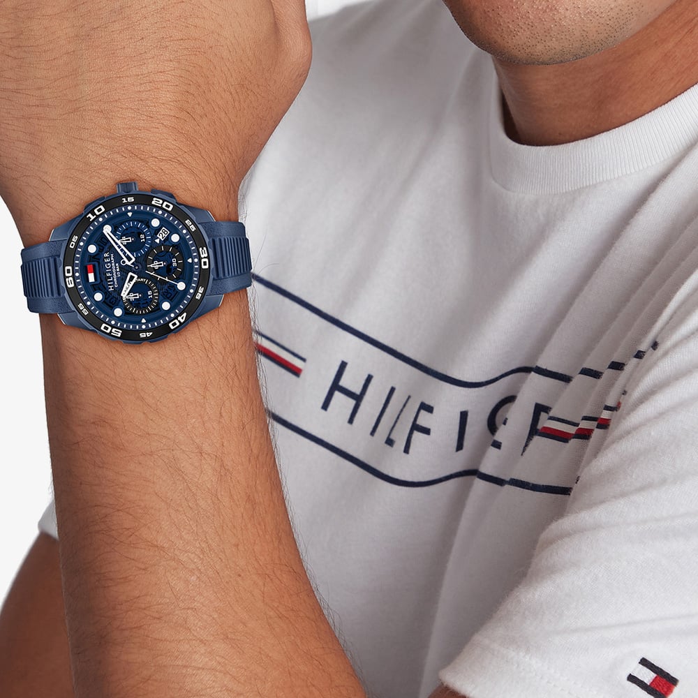 Tommy Hilfiger Mens TH-Regatta Blue Rubber Strap Watch 1792232