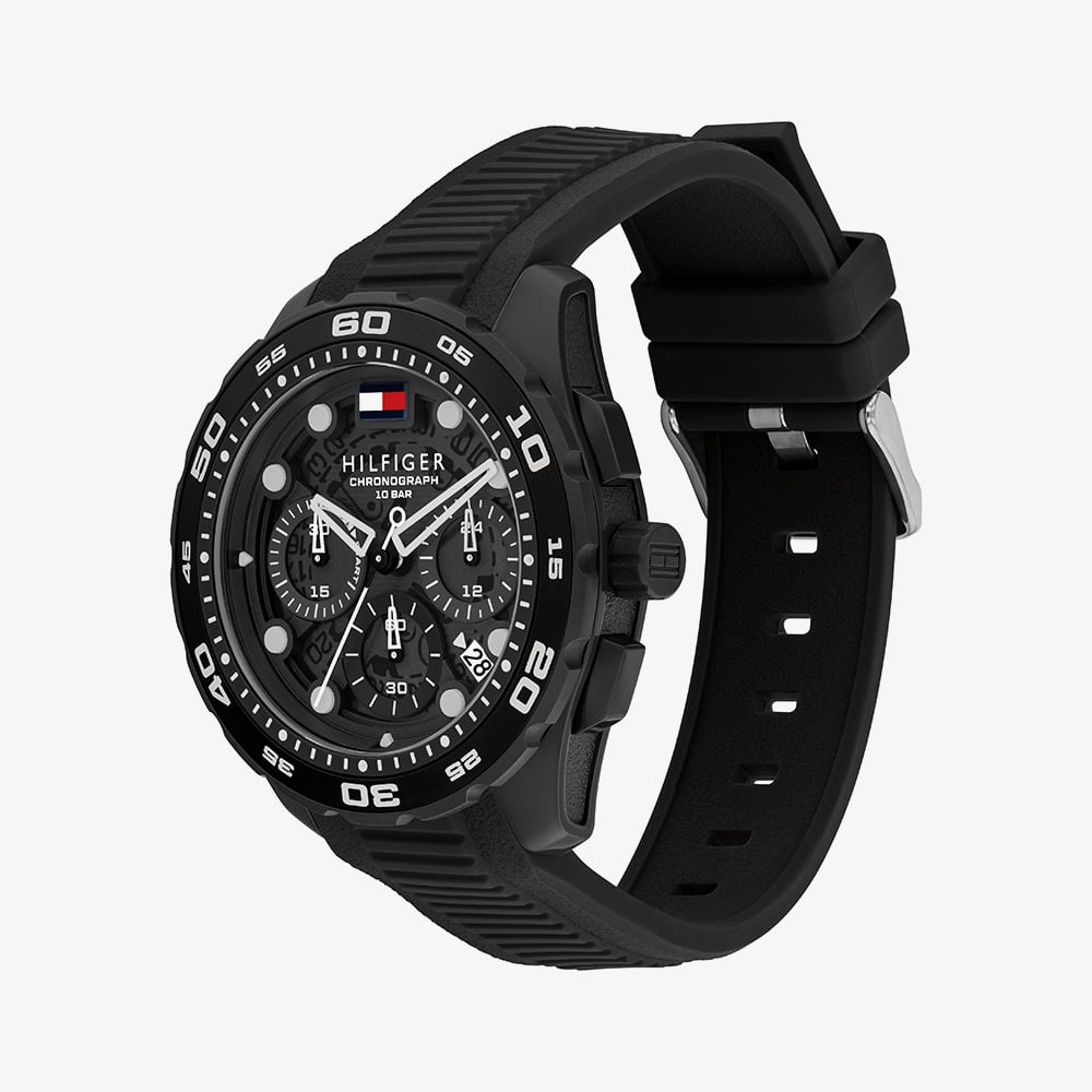 Tommy Hilfiger Mens TH-Regatta Black Rubber Strap Watch 1792233