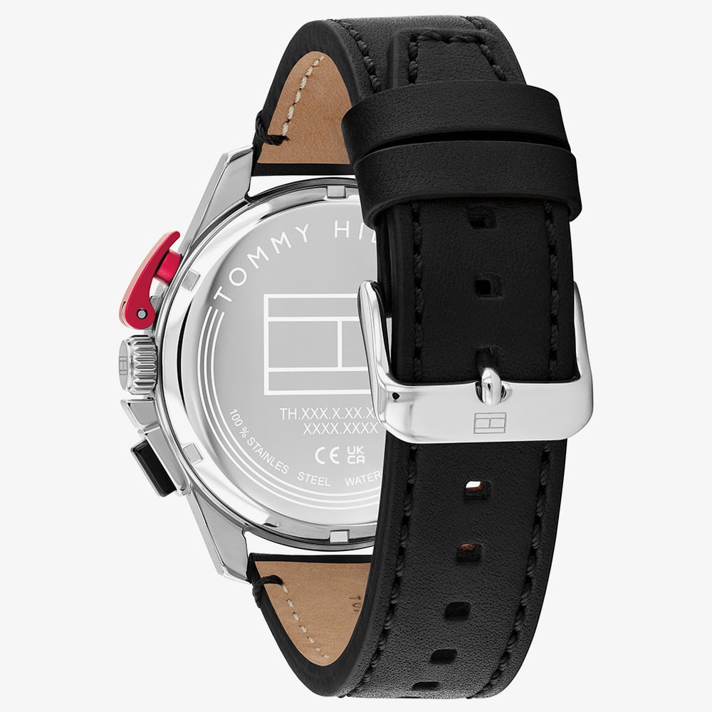 Tommy Hilfiger Mens Bank Skeleton Chronograph Black Leather Strap Watch 1792258