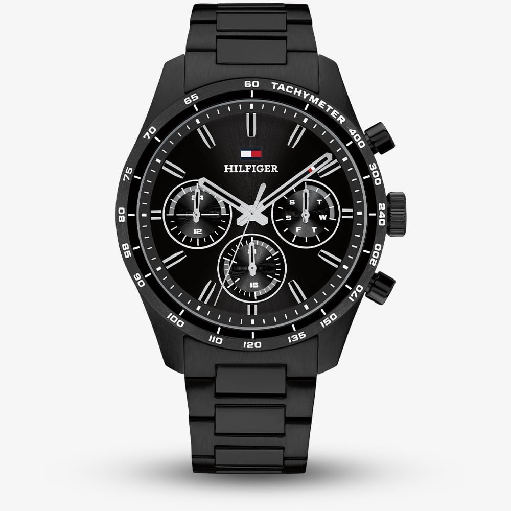 Tommy Hilfiger Mens Hampton Black Dial Bracelet Watch 1792280