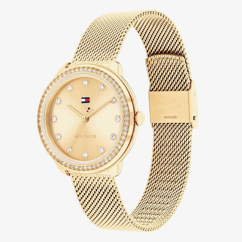 Tommy Hilfiger Demi Gold Plated Crystal Mesh Strap Watch 1782699
