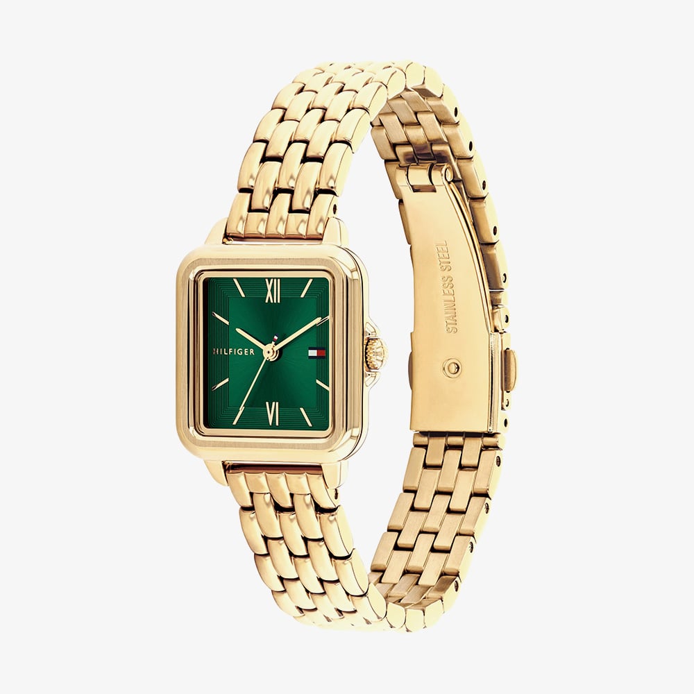 Tommy Hilfiger Ladies Mia Green Dial Gold Tone Watch 1782858