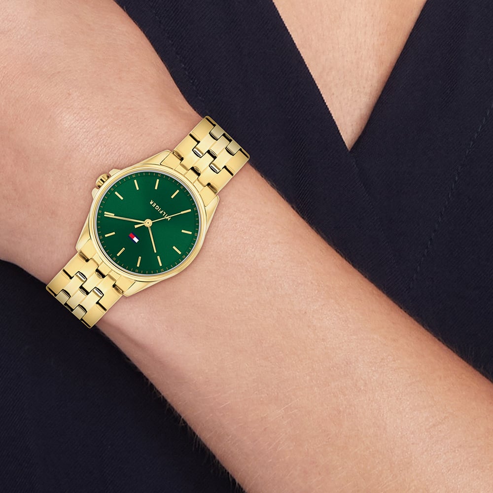 Tommy Hilfiger Ladies Jade Gold Tone Green Dial Watch 1782799