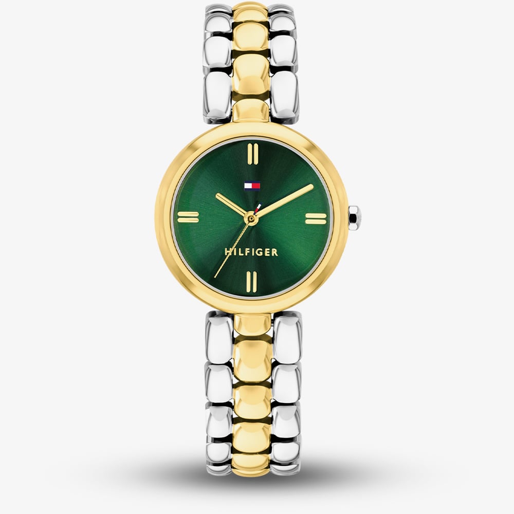 Tommy Hilfiger Ladies Annie Two Tone Green Dial Bracelet Watch 1782927