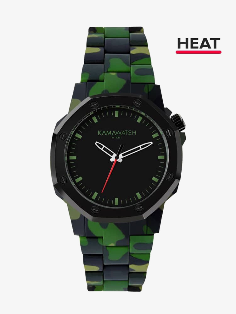KAMAWATCH Castell Forest Black and Green Camo Plastic Bracelet Watch KWP17