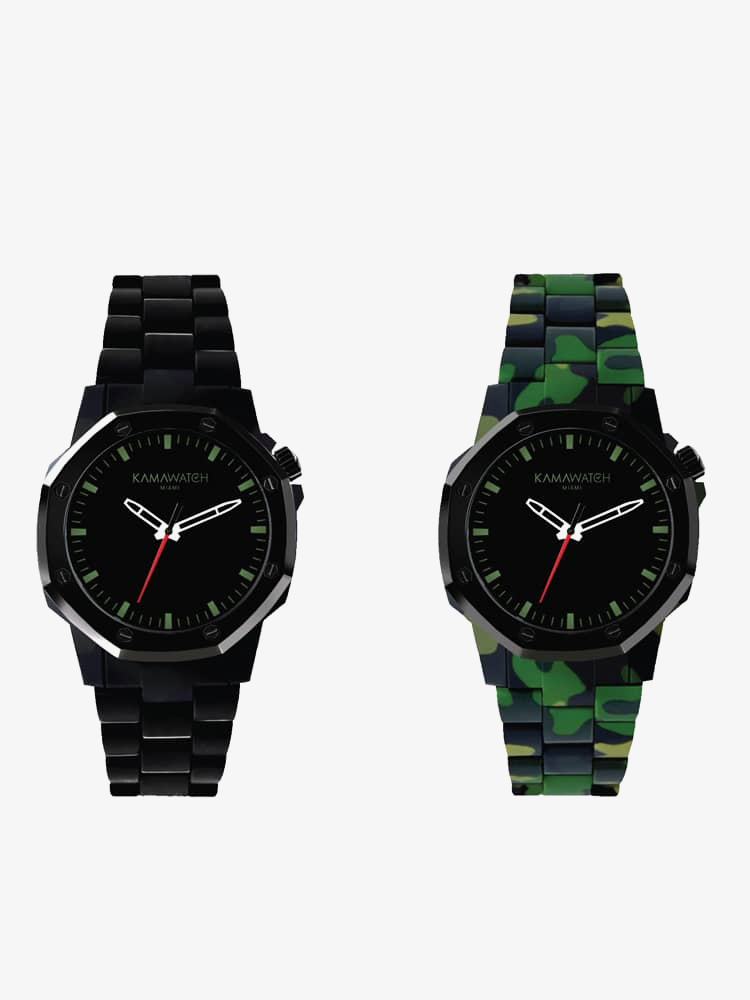 KAMAWATCH Castell Forest Black and Green Camo Plastic Bracelet Watch KWP17