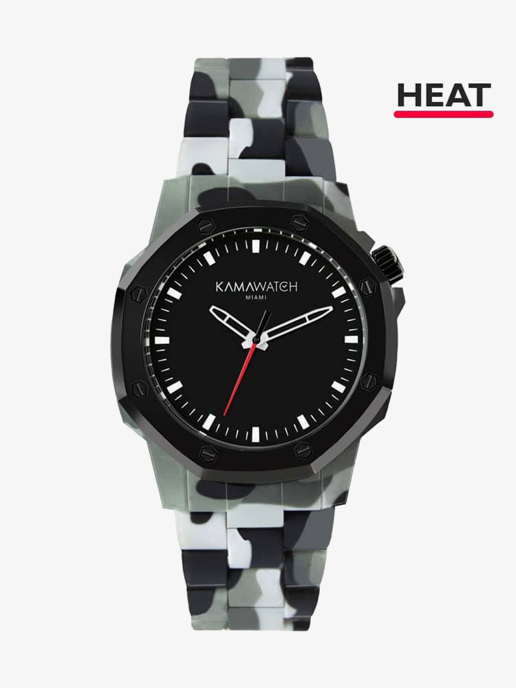 KAMAWATCH Castell Myst Black and Grey Camo Plastic Bracelet Watch KWP18