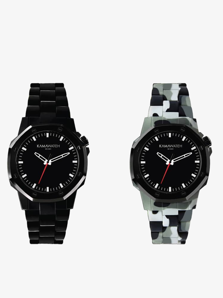 KAMAWATCH Castell Myst Black and Grey Camo Plastic Bracelet Watch KWP18
