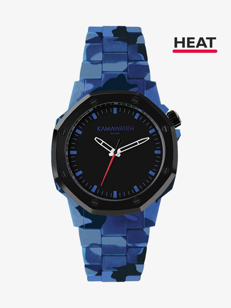 KAMAWATCH Castell Ocean Black and Blue Camo Plastic Bracelet Watch KWP19
