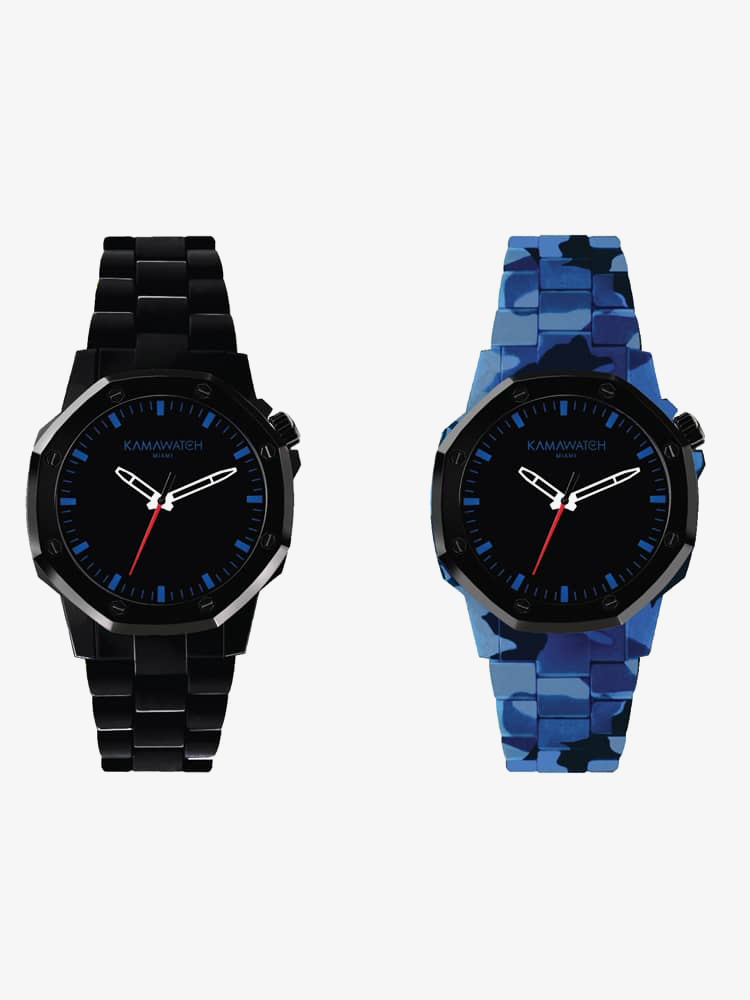 KAMAWATCH Castell Ocean Black and Blue Camo Plastic Bracelet Watch KWP19