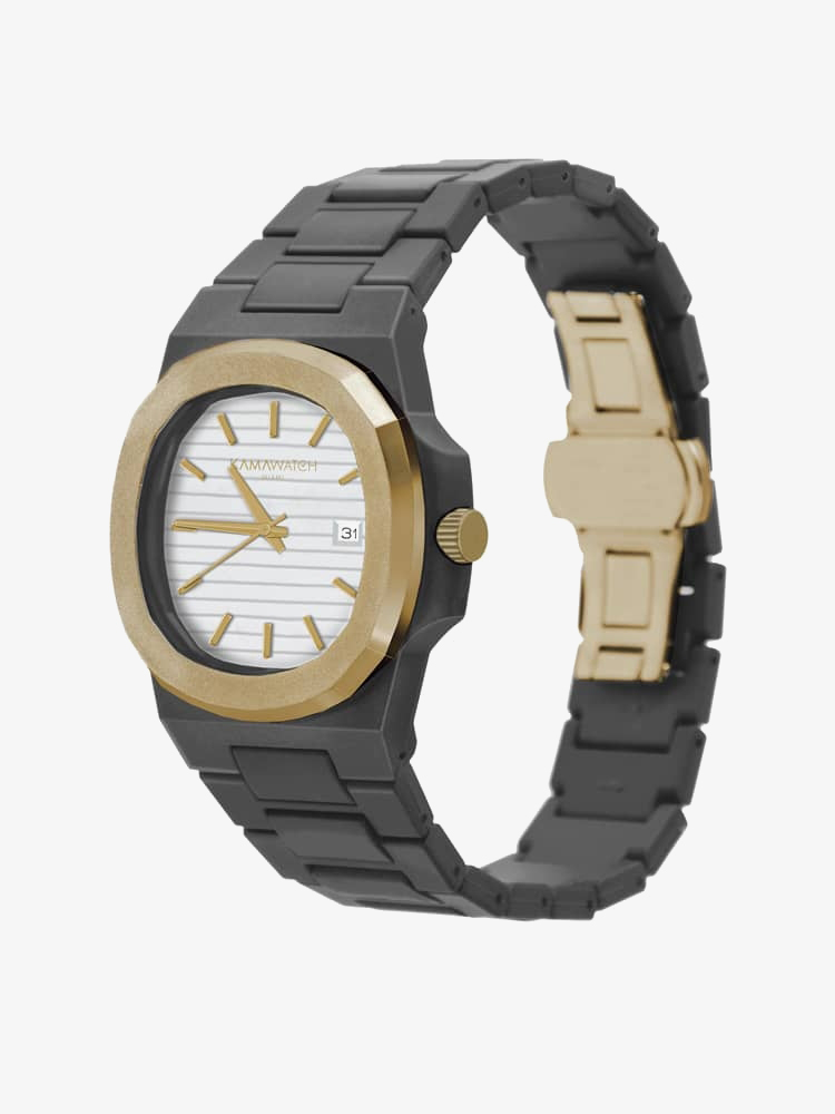 KAMAWATCH Vintage Pegaso Gold Plated Grey and White Plastic Bracelet Watch KWP24