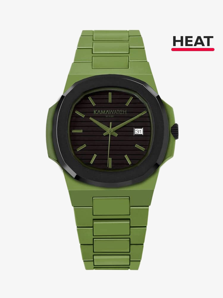 KAMAWATCH Vintage Force Black and Green Plastic Bracelet Watch KWP26