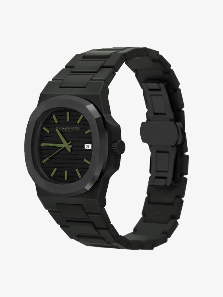 KAMAWATCH Vintage Force Black and Green Plastic Bracelet Watch KWP26