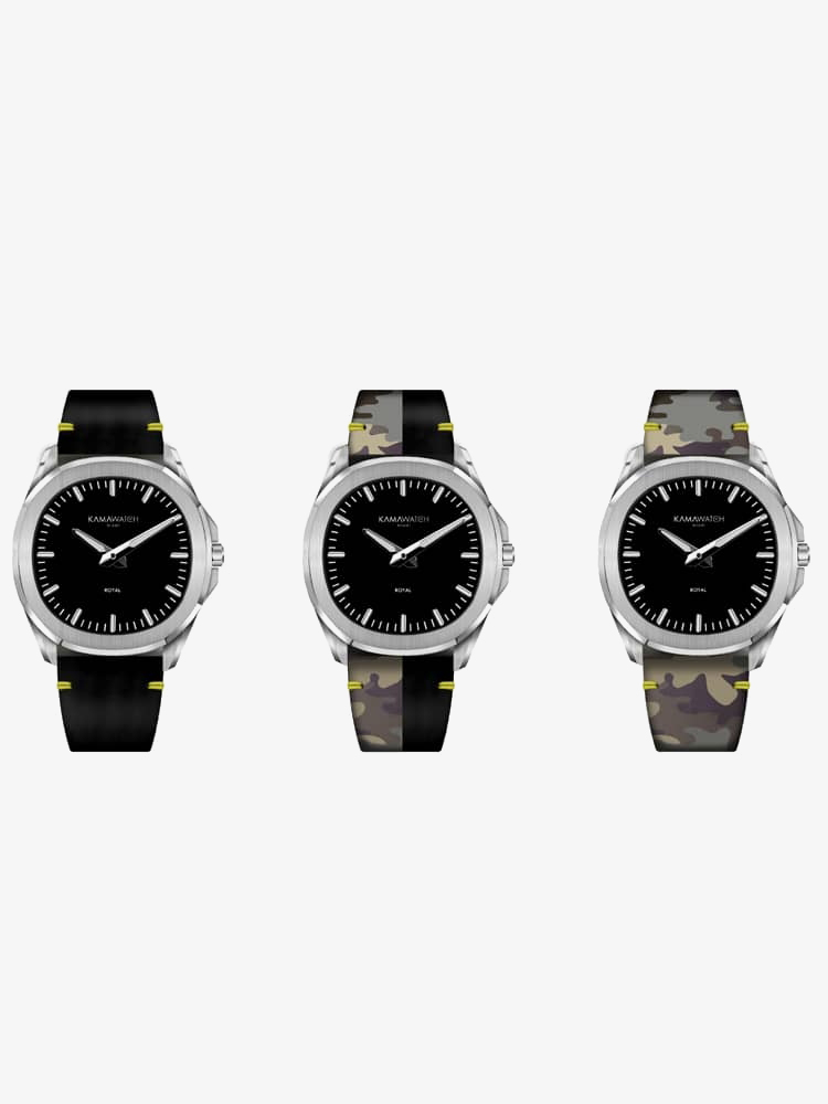 KAMAWATCH Royal Black Dial Leather Suede Strap Watch KWPM34