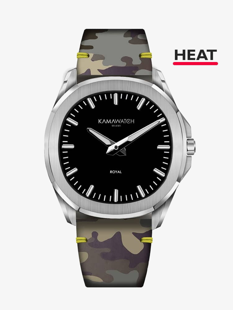 KAMAWATCH Royal Black Dial Leather Suede Strap Watch KWPM34