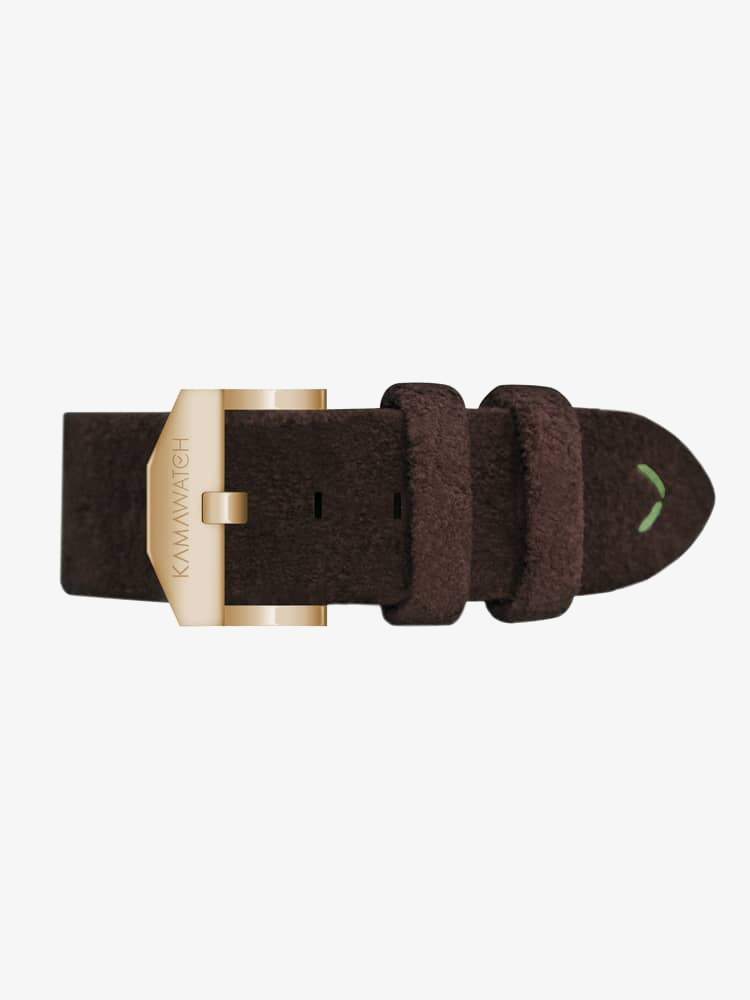 KAMAWATCH Royal Rose Gold Plated Green Dial Brown and Camo Leather Suede Strap Watch KWPM35