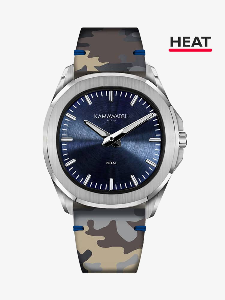 KAMAWATCH Royal Blue Dial Leather Suede Strap Watch KWPM36