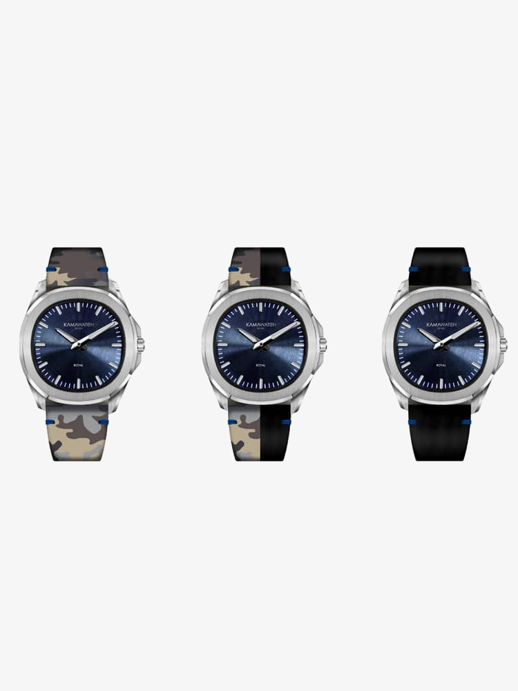 KAMAWATCH Royal Blue Dial Leather Suede Strap Watch KWPM36
