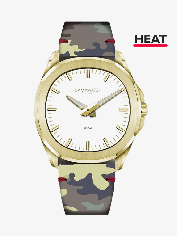 KAMAWATCH Royal Gold Plated White Dial Red Leather Suede Strap Watch KWMP37