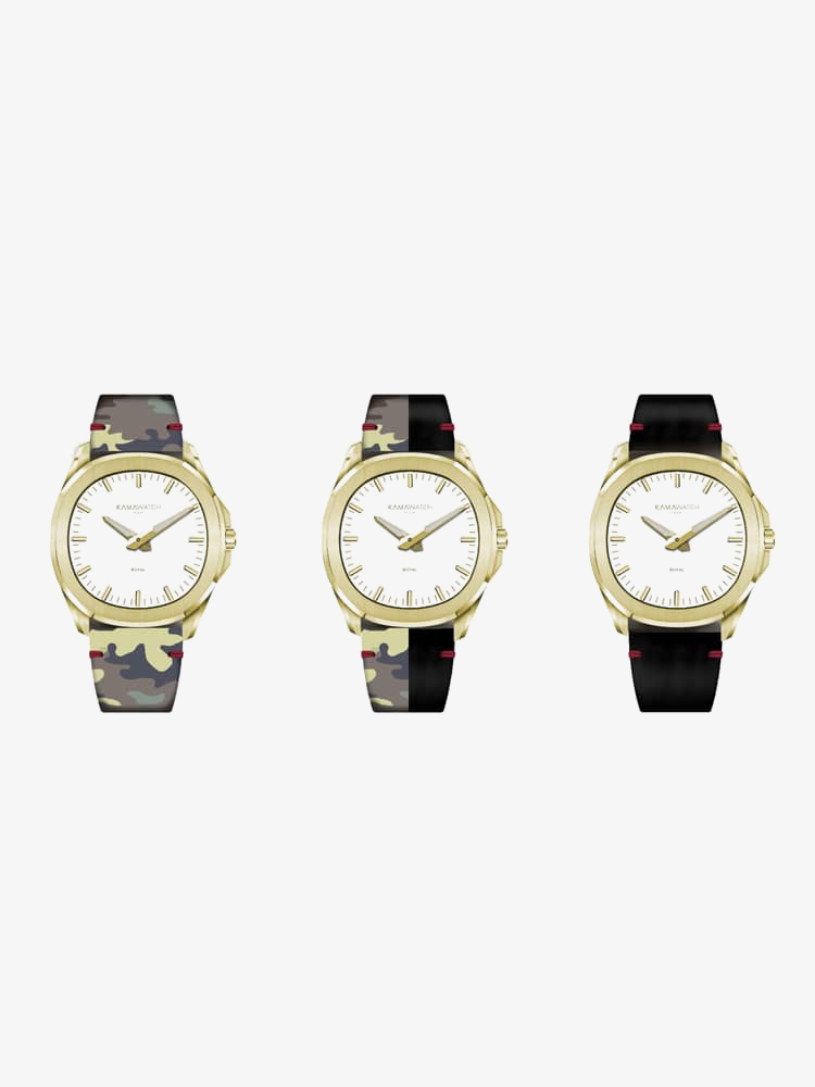 KAMAWATCH Royal Gold Plated White Dial Red Leather Suede Strap Watch KWMP37