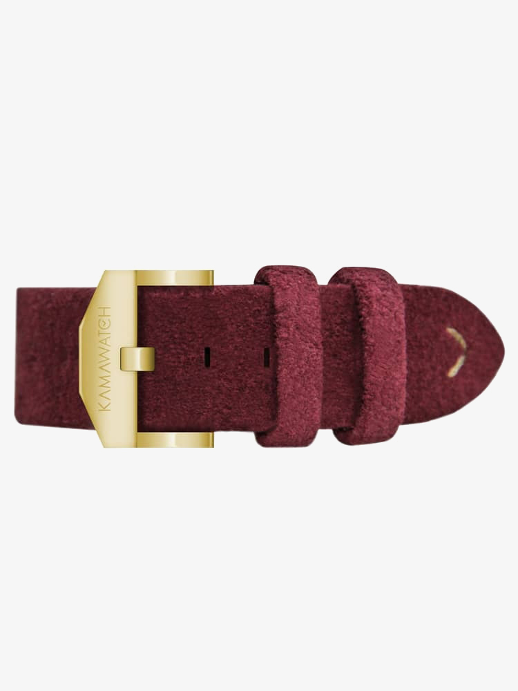 KAMAWATCH Royal Gold Plated White Dial Red Leather Suede Strap Watch KWMP37