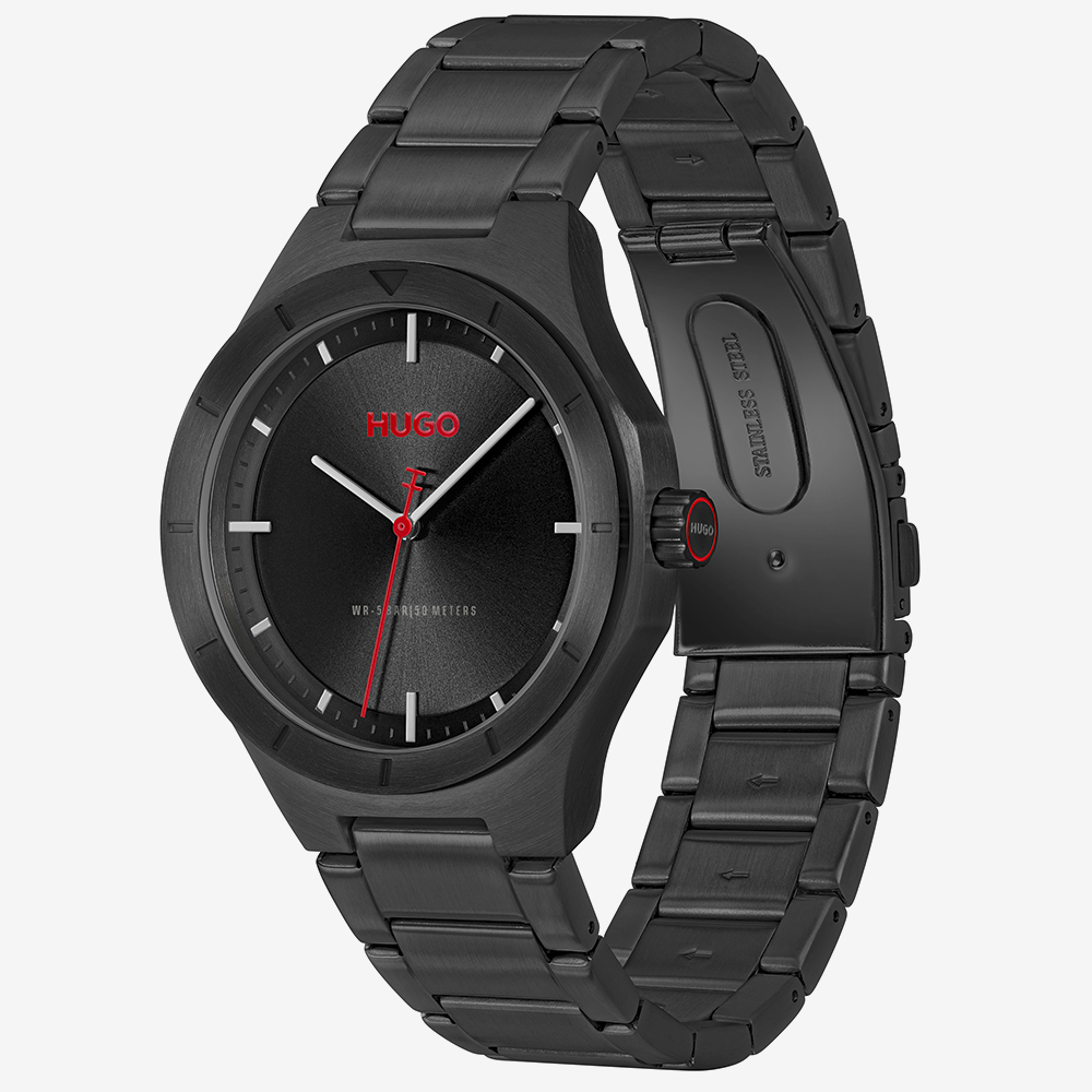 HUGO Mens #Lit Black Bracelet Watch 1530450