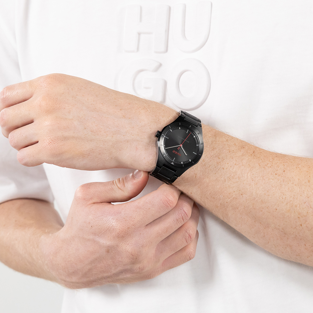 HUGO Mens #Lit Black Bracelet Watch 1530450