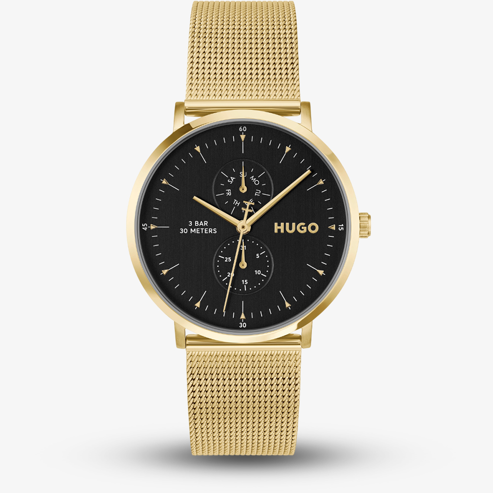 HUGO Mens #Style Gold Plated Mesh Bracelet Watch 1530458