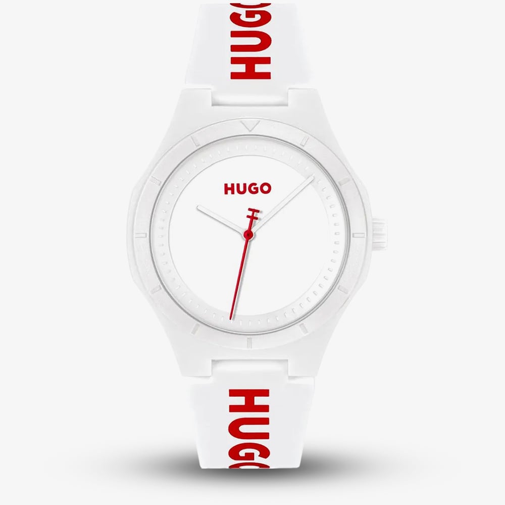 HUGO Mens #Lit White Dial Rubber Strap Watch 1530345