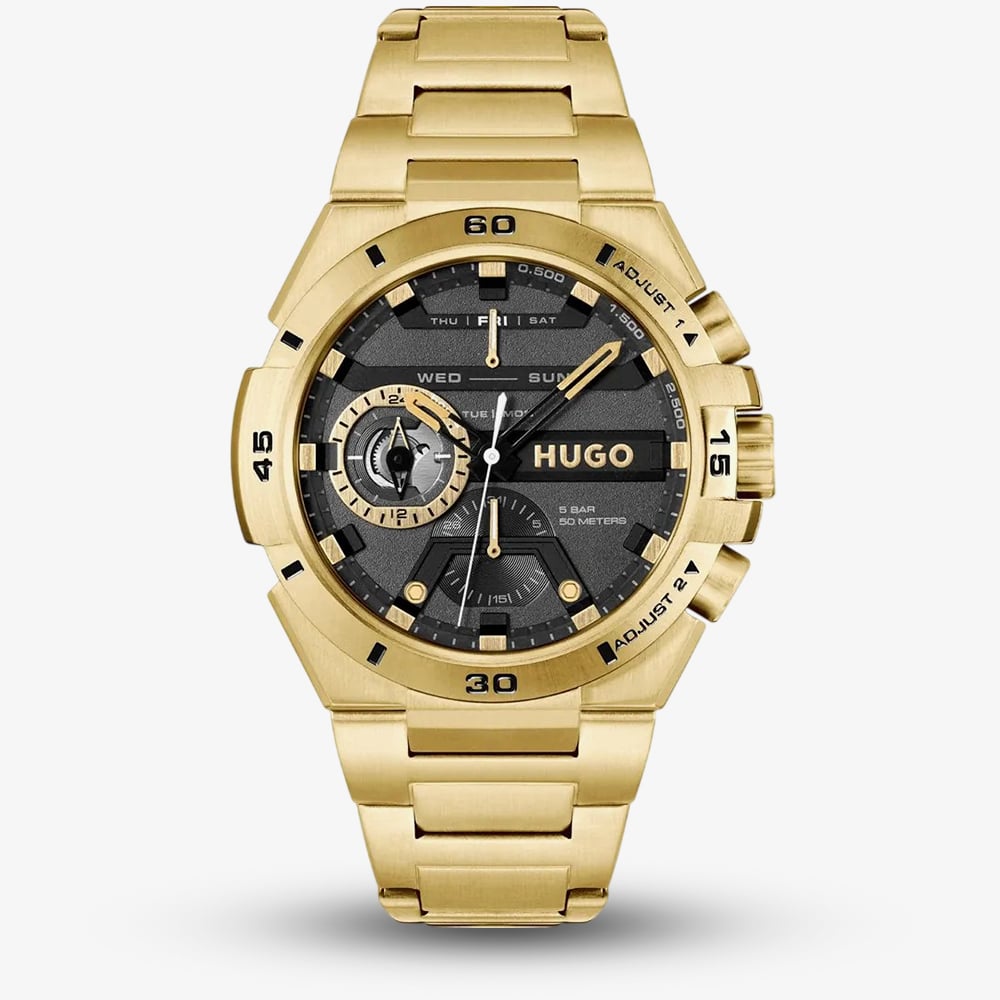 HUGO Mens #Wild Grey Dial Golden Bracelet Watch 1530338