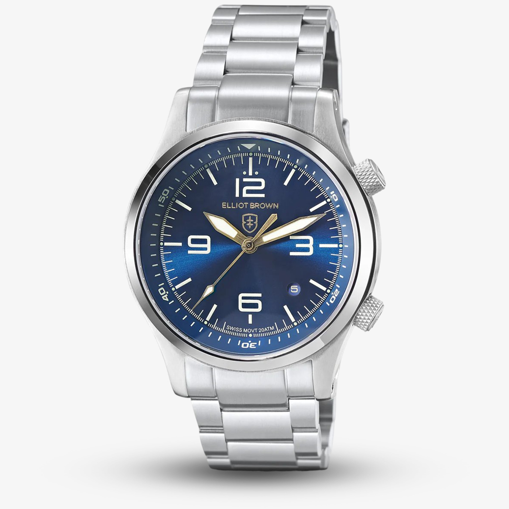 Product photograph of Elliot Brown Canford Stainless Steel Blue Watch 202-027-b07 from The Jewel Hut