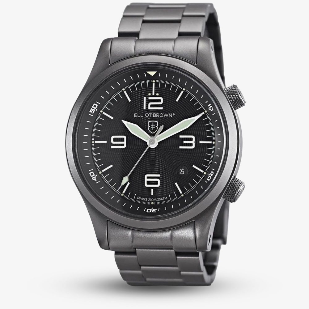Product photograph of Elliot Brown Canford Gunmetal Grey Watch 202-004-b09 from The Jewel Hut