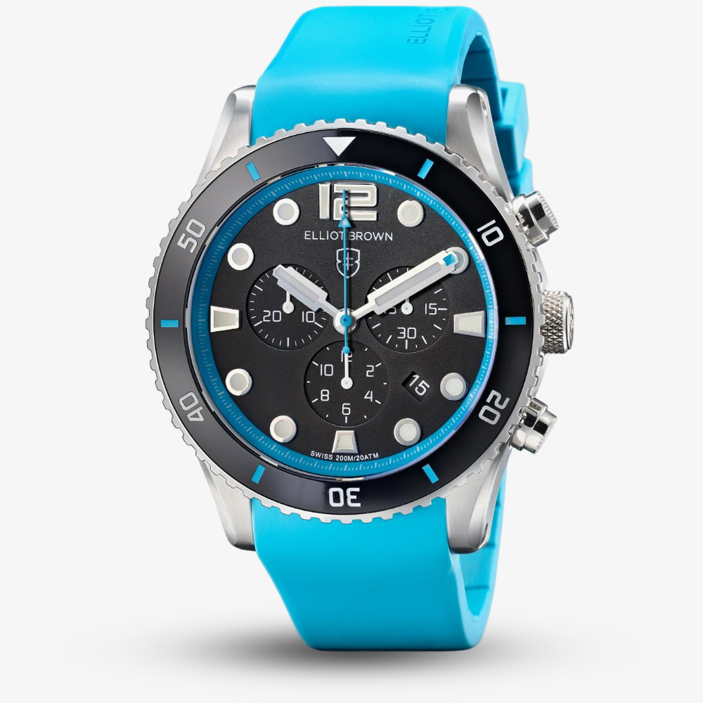 Product photograph of Elliot Brown Bloxworth Chronograph Blue Rubber Watch 929-018-r15 from The Jewel Hut