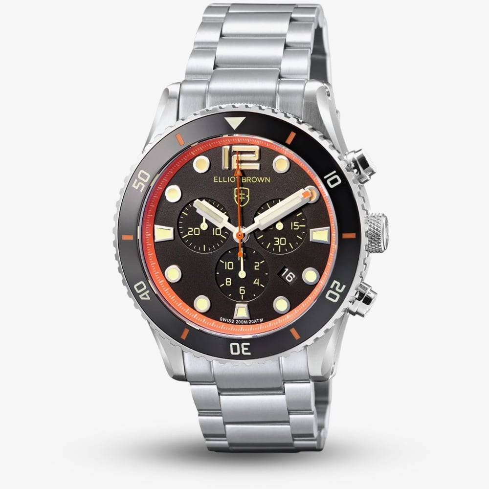 Product photograph of Elliot Brown Bloxworth Chronograph Orange Watch 929-019-b07 from The Jewel Hut