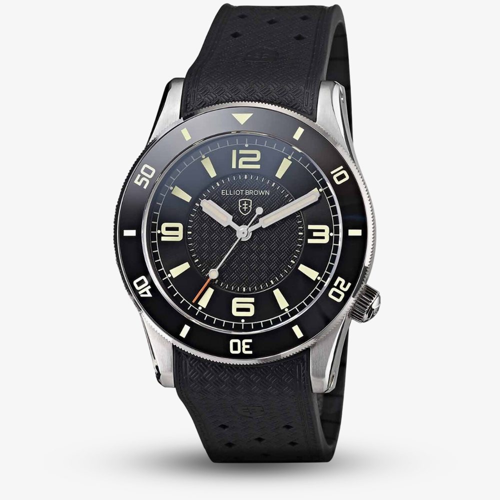 Product photograph of Elliot Brown Bloxworth Heritage Diver Black Rubber Watch 929-101-r51s from The Jewel Hut