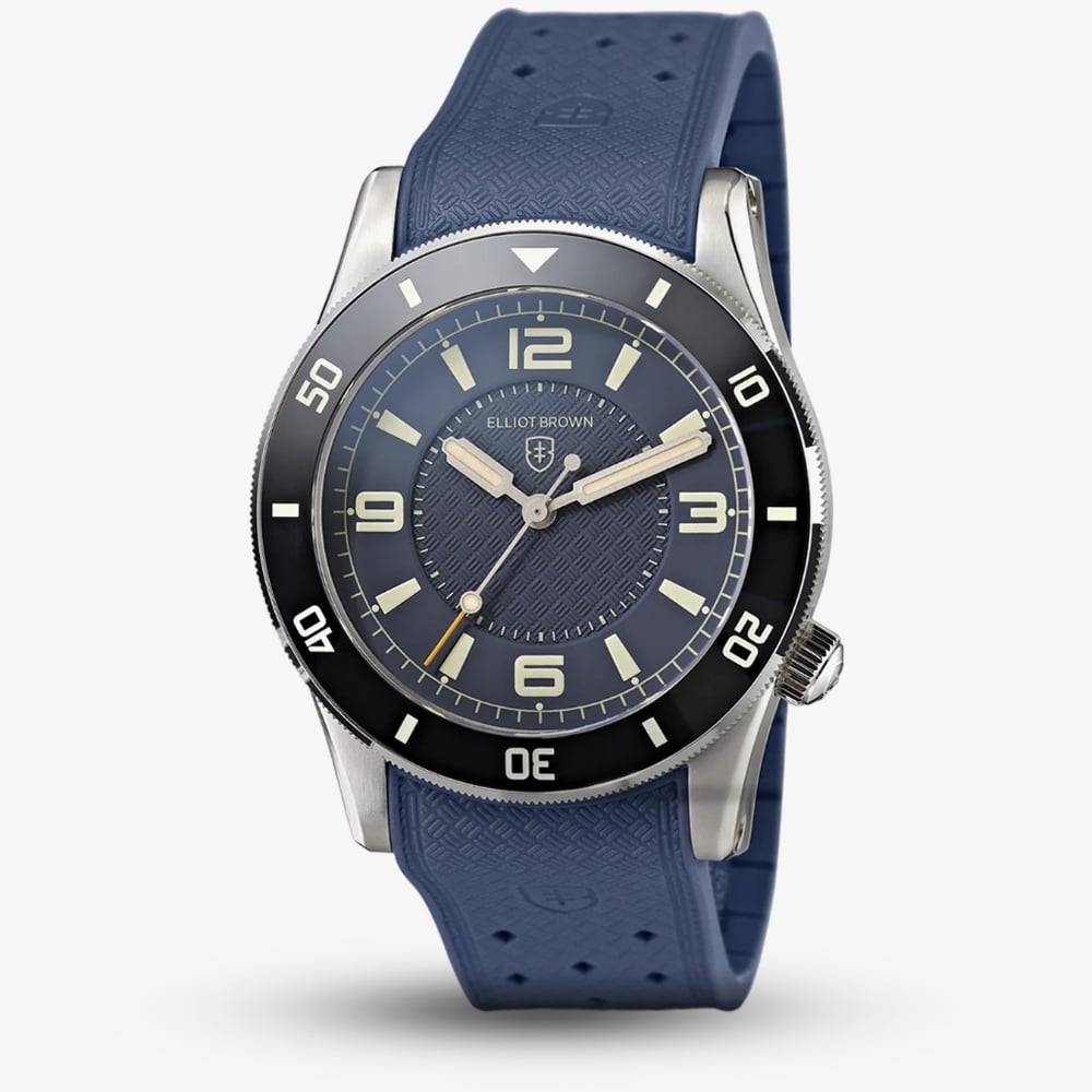 Product photograph of Elliot Brown Bloxworth Heritage Diver Blue Rubber Strap Watch 929-103-r53s from The Jewel Hut