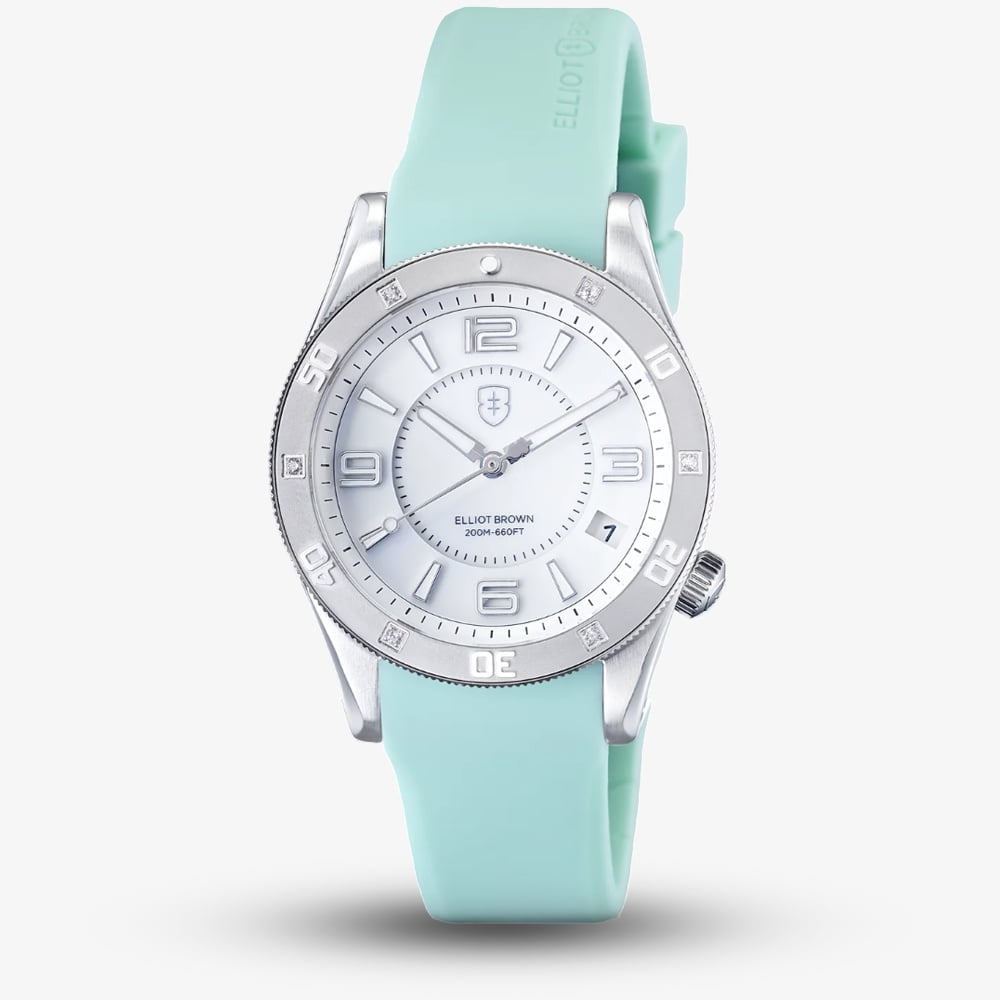 Product photograph of Elliot Brown Ladies Bloxworth Hali Mint Green Rubber Strap Watch 929-201-r46 from The Jewel Hut